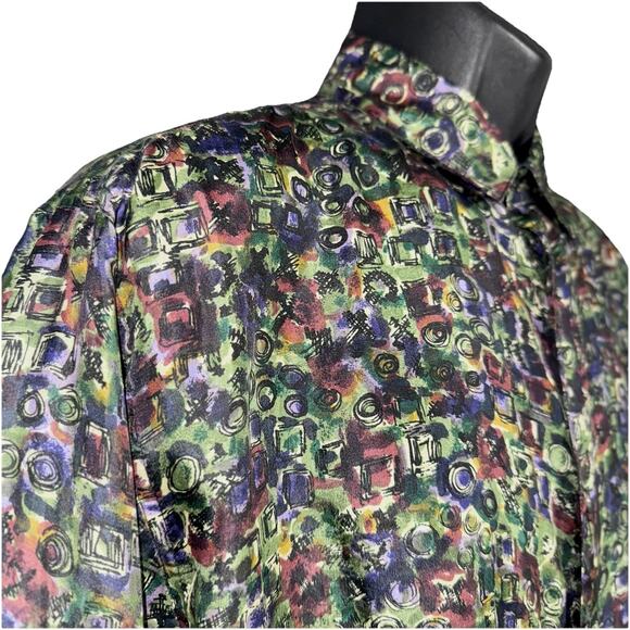 Silk Trail Robert Stock 100% Silk XL Shirt Long Sleeve Burgundy Blue Abstract - Picture 2 of 5